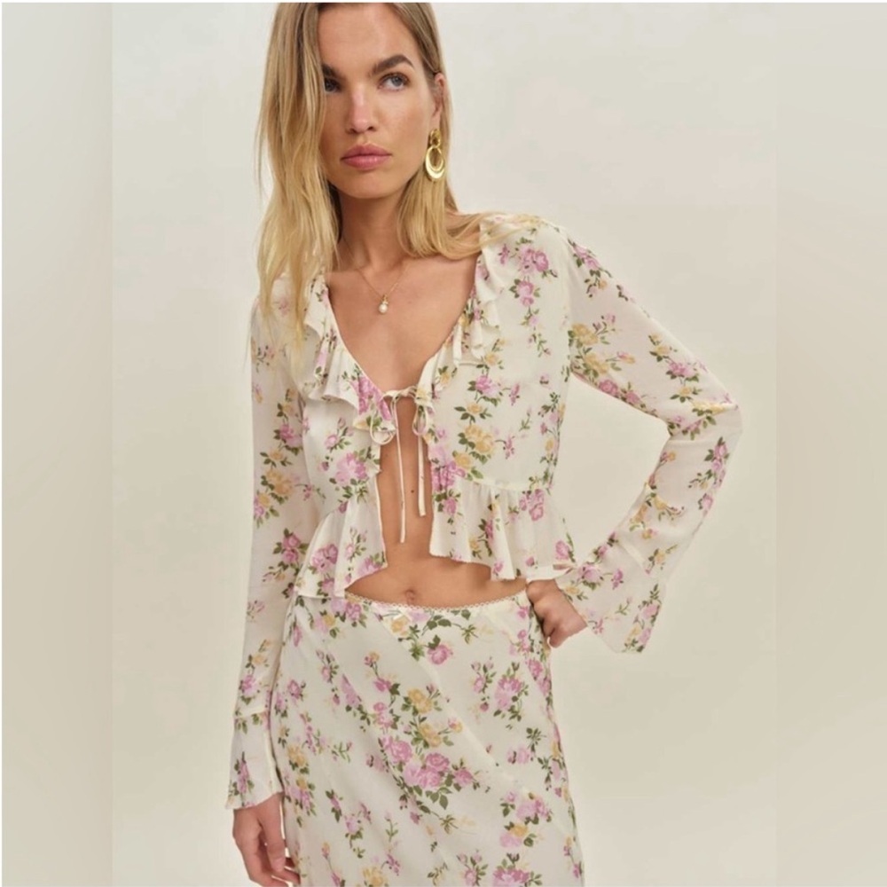 Reformation Julie Floral Ruffle Top in Posy